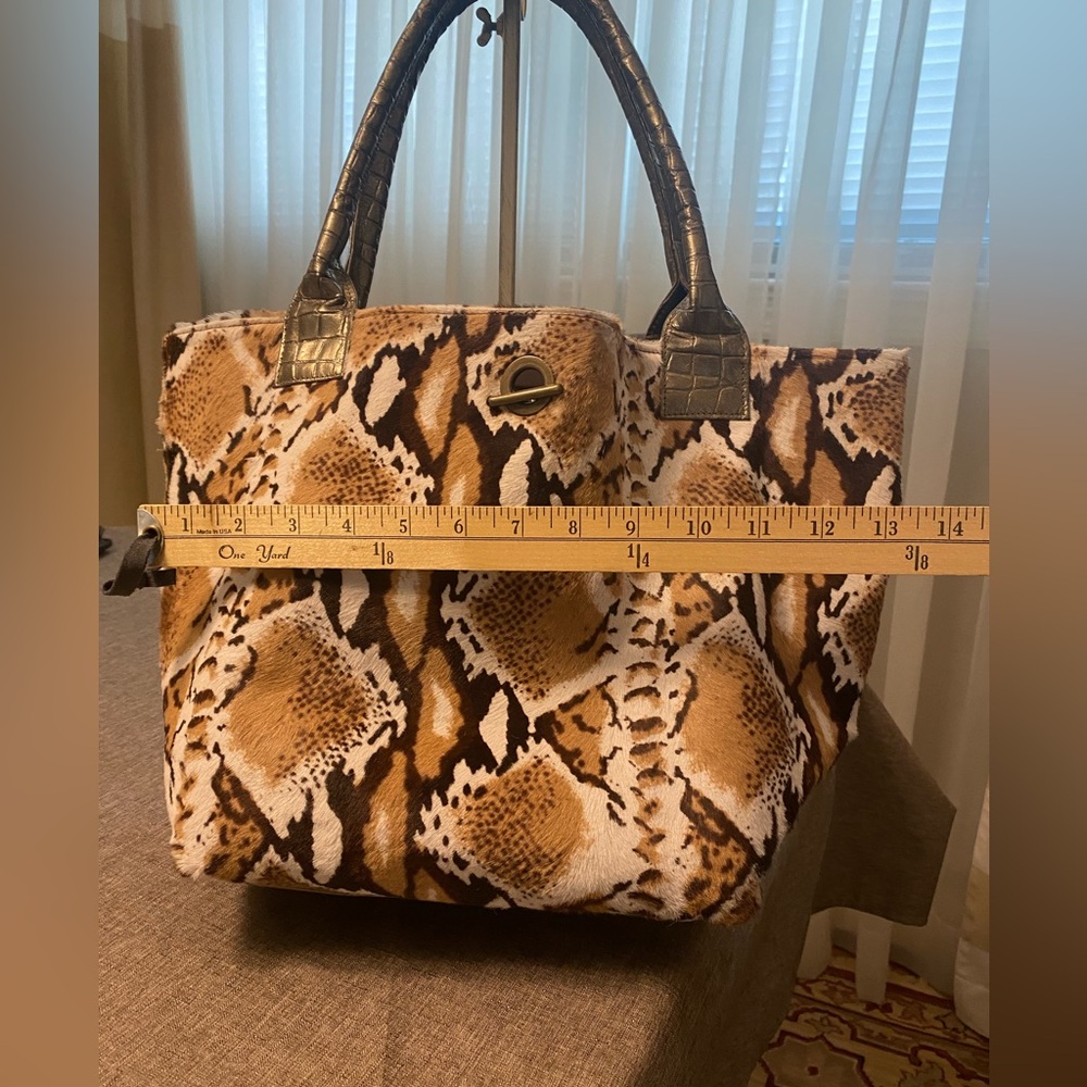Angeleigh Anastasio Brown Snake Print Tote Bag Pony fur and metallic leather - Picture 5 of 13